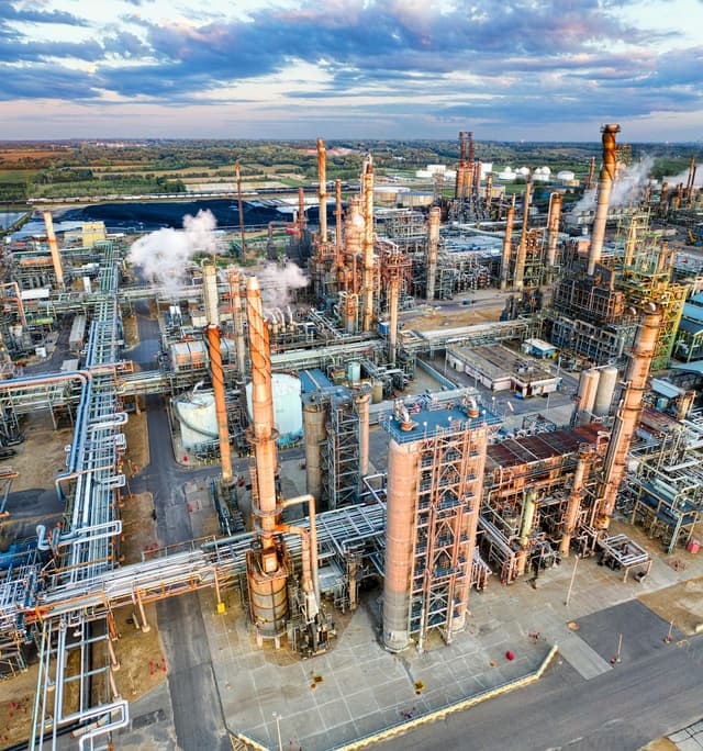 Industrial refinery complex with advanced processing facilities
