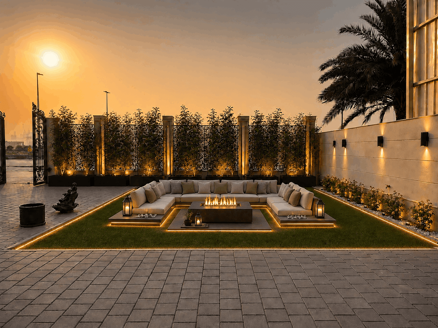 Contemporary hotel interior with light walls, upholstered seating, and decorative lighting
